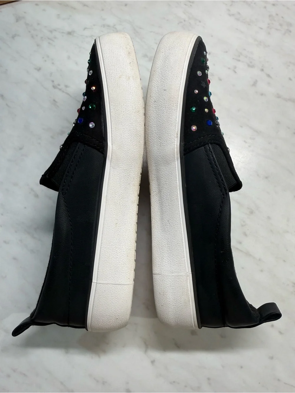 art class Black Slip-On Sneakers with Multicolor Gem & Star Accents